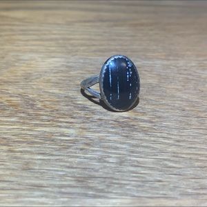 Sterling silver and snowflake obsidian ring